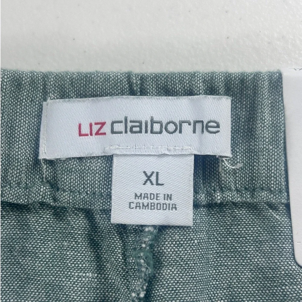 Liz‎ Claiborne Womens XL Wide Leg Linen Blend Pants Dark Forest Green 343436 NWT